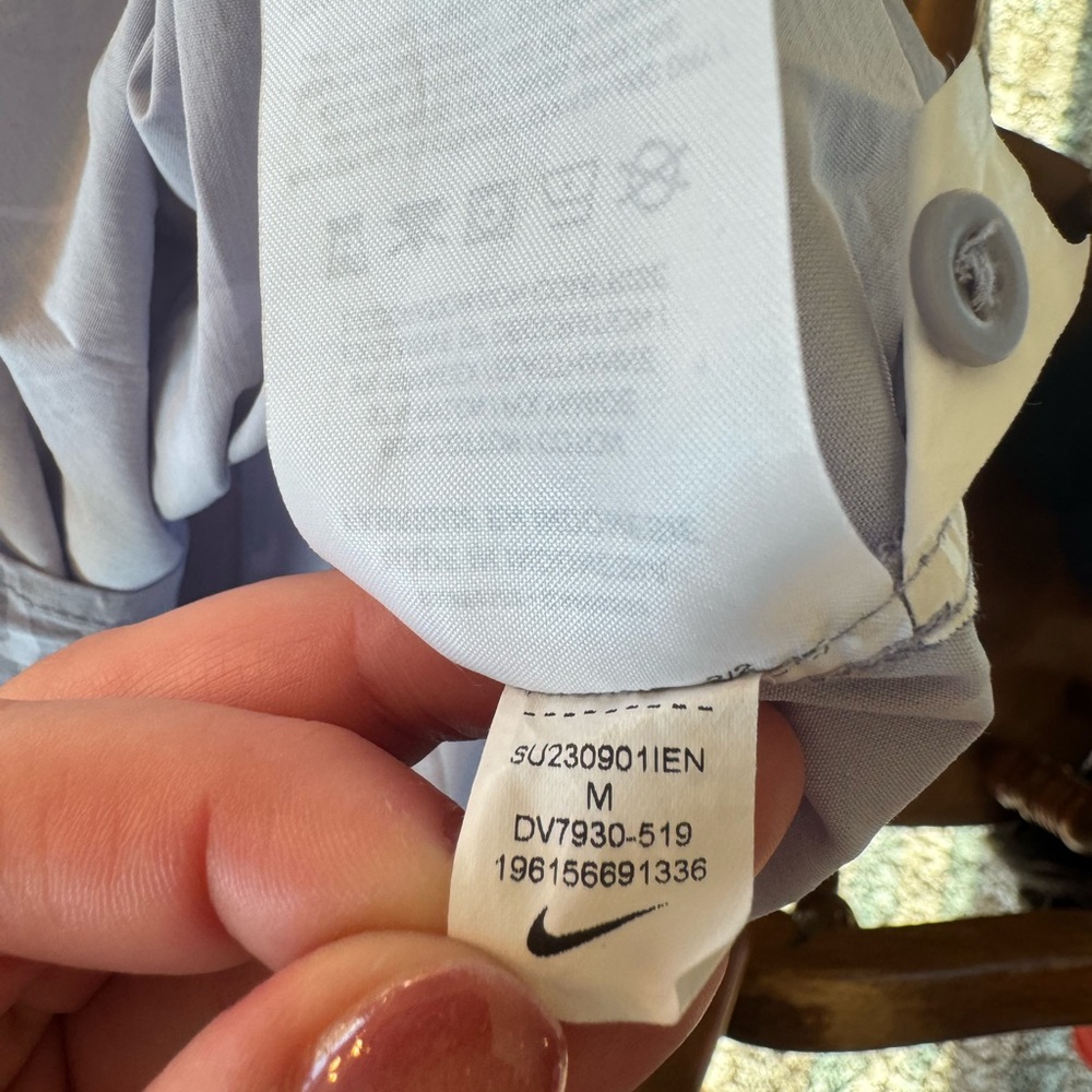 Nike Gray Short-Sleeve Button-Up with White Swoosh Print - Picture 3 of 7